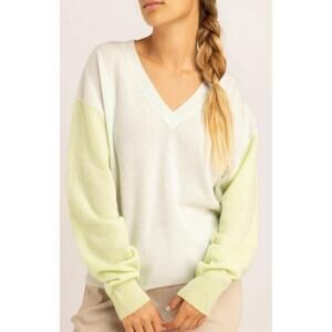 Crush Cashmere V-Neck Sweater White / Green Size S